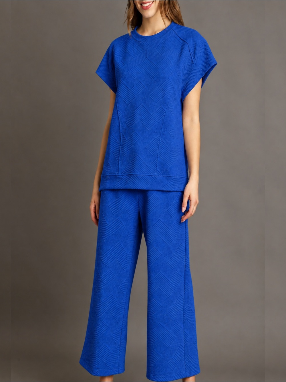 Umgee | Criss Cross Jacquard 2-Piece Set Royal Blue | Women’s Size: L